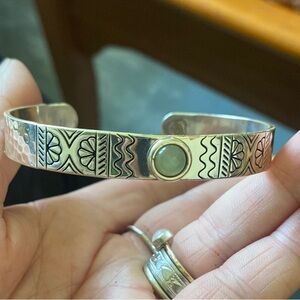 Brighton Silver Tone w/ Green Glass Or Stone Bangle Bracelet